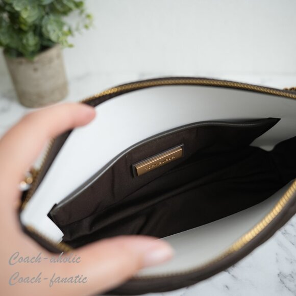 NWT Tory Burch Willa Nylon Zip Shoulder Bag in Dark Roast - Picture 11 of 11